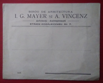 Plic antet BIROU DE ARHITECTURĂ I. G. MAYER ȘI A. VICENZ - anii 1930 foto