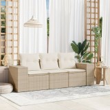 VidaXL Set canapele de grădină, 3 piese, cu perne, bej, poliratan