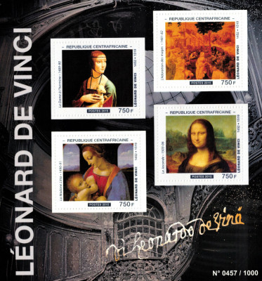 AFRICA CENTRALA 2015 - Picturi, Leonardo da Vinci /set compl MNH - colita + bloc foto