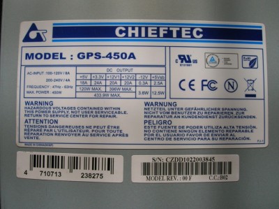 Sursa CHIEFTEC GPS-450A 450W pcie 6 pini foto