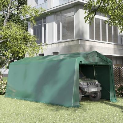 Outsunny Carport 6m x 3m, cort de depozitare pentru gradina, din PVC anti-UV si usi duble cu fermoar foto