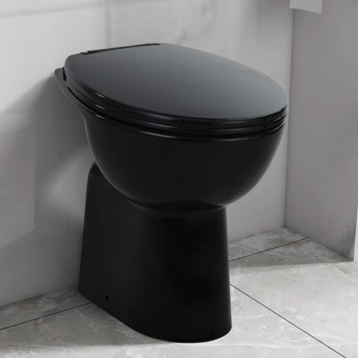 Vas WC fara rama &icirc;nchidere silentioasa, + 7 cm, negru, ceramica GartenMobel Dekor