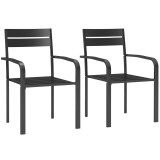 Outsunny Lot de 2 scaune de grădină empilabile &icirc;n aer liber cu brațe, cadru din aluminiu 56 x 58 x 83 cm gri &icirc;nchis | Aosom Romania