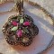 MEDALION argint ORNAT cu RADACINA de SMARALD RUBIN si MARCASITE pe Lant argint