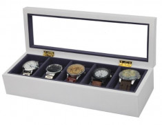 Cutie pentru 5 ceasuri - Lemn MDF - Culoare Alba / Neagra - WZ3929 foto