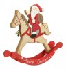 Decoratiune din lemn, cal tip balansoar, cu Mos Craciun calare si mesaj Merry