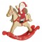 Decoratiune din lemn, cal tip balansoar, cu Mos Craciun calare si mesaj Merry