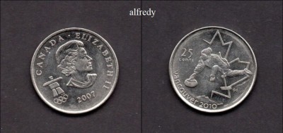 CANADA 2007 25 cents Curling, Vancouver 2010 foto