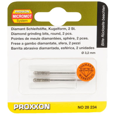 Set biaxuri diamantate cu varf sferic Micromot Proxxon 28234, O3.2 mm, 2 bucati foto