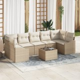 vidaXL Set de canapea de grădină 8 piese cu perne bej din rattan și poliester