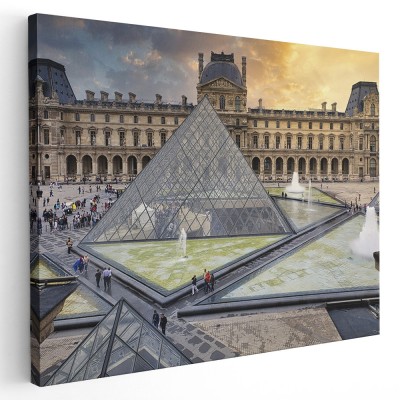 Tablou canvas peisaj muzeul Luvru alb, negru, crem 1141 Tablou canvas pe panza CU RAMA 60x80 cm foto