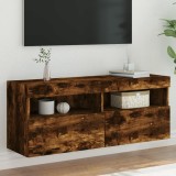 Cumpara ieftin Comodă TV de perete cu lumini LED, stejar fumuriu, 100x30x40 cm
