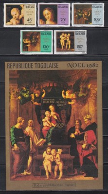 Togo 1982 - Crăciun - Picturi de Raphael, Serie + Colita, MNH foto