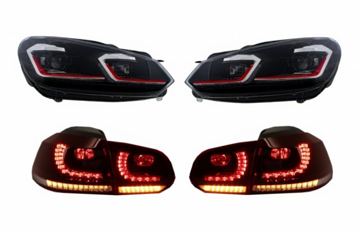 Faruri LED si Stopuri FULL LED VW Golf 6 VI (2008-2013) Facelift G7.5 GTI Design Rosu Semnalizare Secventiala LHD Performance AutoTuning