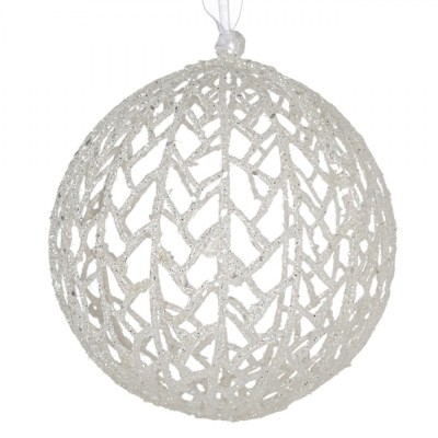 Ornament Brad Crăciun, Glob Alb Iriizat, 15 cm, Plastic foto