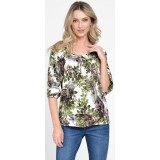 Bluza IE Dama cu Maneca 3 sferturi, model Floral, alb cu verde - M