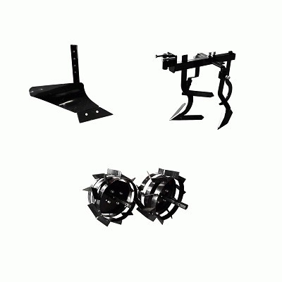 Pachet accesorii motocultor, Plug arat + Cultivator + Roti metalice foto
