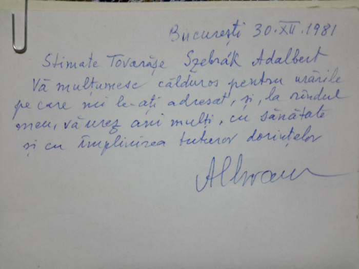 Alexandru Graur: Autograf acordat unui colectionar din Arad