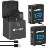 Set 2 acumulatori 2100mAh + incarcator triplu USB-C camera GoPro Hero 13 Black