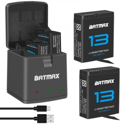 Set 2 acumulatori 2100mAh + incarcator triplu USB-C camera GoPro Hero 13 Black foto