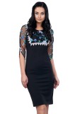 U625-1 Rochie cu maneci trei sferturi semitransparente