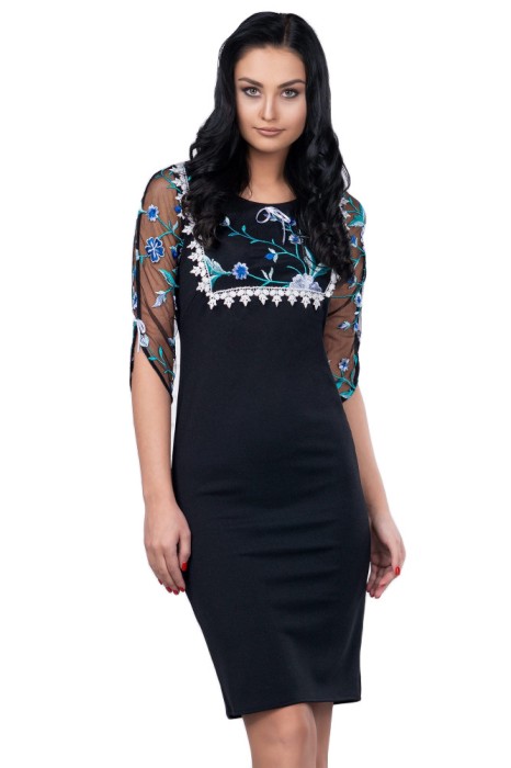 U625-1 Rochie cu maneci trei sferturi semitransparente