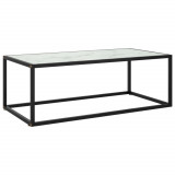 Masuta cafea vidaXL, negru &amp; sticla alba marmorata, 100x50x35 cm, moderna