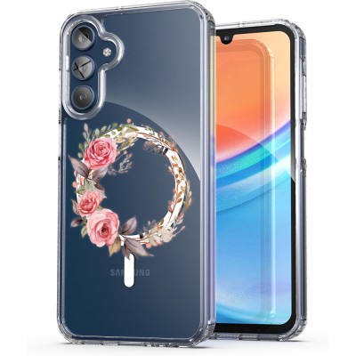 Husa pentru samsung galaxy a15 4g, atasare magnetica, magsafe, pink wreath 7, clear foto