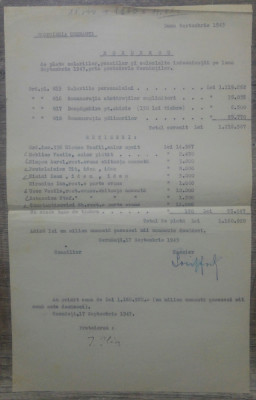Borderou de plata salariilor Protoieria Cernauti, 1943/ semnat Ilie Ilisei foto