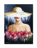 Cumpara ieftin Tablou tanara cu palarie pictat manual, Eleganta, 70x50cm ulei pe panza, Mircea Iordache