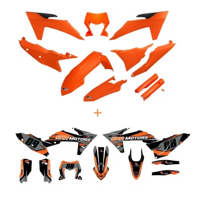 Kit carene KTM 2024 culoare portocaliu UFO + Grafica personalizata CADOU foto