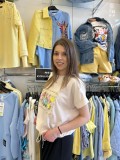 Bluza dama bej cu broderie flori multicolore si snur