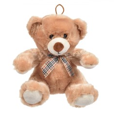 Ursuleț De Plus, Model Clasic, Culoare Maro, &Icirc;nălțime 22cm, Fundiță Cu Carouri