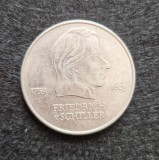Moneda Germania 20 mark 1972 Friedrich Schiller RDG 33 mm tiraj mic, Europa