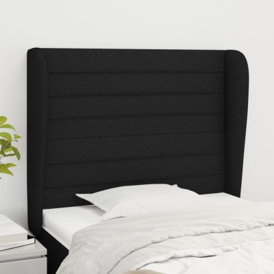 vidaXL Tăblie de pat cu aripioare, negru, 93x23x118/128 cm, textil 3118080 foto