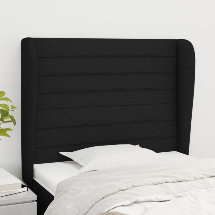 vidaXL Tăblie de pat cu aripioare, negru, 93x23x118/128 cm, textil 3118080