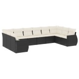 Cumpara ieftin Set canapele de gradina cu perne, 10 piese, negru, poliratan
