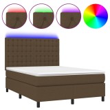 Cumpara ieftin Pat cu arcuri, saltea si LED, maro inchis, 140x200 cm, textil