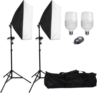 Kit de 2 softboxuri, 2 trepiezi reglabili 200 cm, 2 becuri LED 105W, telecomanda bluetooth pentru telefon, geanta de transport inclusa foto