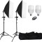 Kit de 2 softboxuri, 2 trepiezi reglabili 200 cm, 2 becuri LED 105W, telecomanda bluetooth pentru telefon, geanta de transport inclusa