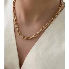 Lant Femei Inox Placat Aur, Model Modern Chain Link, Accesorii Elegante Din