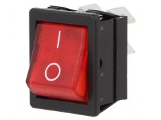 Rocker DPST ON-OFF 16A/250VAC roșu cu lampă neon 1350