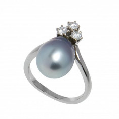 Inel din aur 18K cu diamante si perla gri argintiu, circumferinta 50.5 mm foto