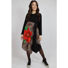 ROCHIE MIDI ASIMETRICA CU BUZUNARE SI MANACA LUNGA ANIMAL PRINT FLOWERS PEONY TALIE UNICA Multicolora