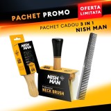 Cumpara ieftin NISH MAN- Pachet cadou 3 in 1 - Perie de barba + Pamatuf frizerie + Pieptene