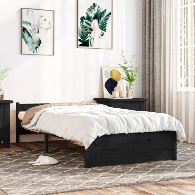 vidaXL Cadru de pat mic Single 2FT6, negru, 75x190 cm, lemn masiv foto