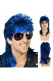 Perucă Mullet pentru bărbați, stil anii 70 și 80, pentru Halloween, cosplay și petreceri tematice, din fibră sintetică, albastră
