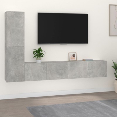 vidaXL Set dulap TV, 4 piese, gri beton, lemn prelucrat 3114313 foto