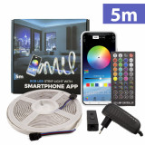 Set Bandă LED RGB SMART de 5m, IP65, Control Bluetooth - Iluminare Decorativă Versatilă pentru Interior și Exterior, Sunshine