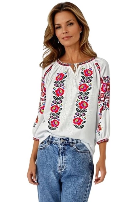 Bluza dama tip ie R256 alb/roz , marimea 2XL